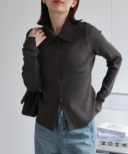 【セール】【新色追加】ポロニット リブカーディガン/サイズ展開あり（カーディガン/ボレロ）｜sakishimatokyo（サキシマトーキョー）