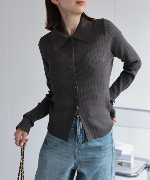 【セール】【新色追加】ポロニット リブカーディガン/サイズ展開あり（カーディガン/ボレロ）｜sakishimatokyo（サキシマトーキョー）