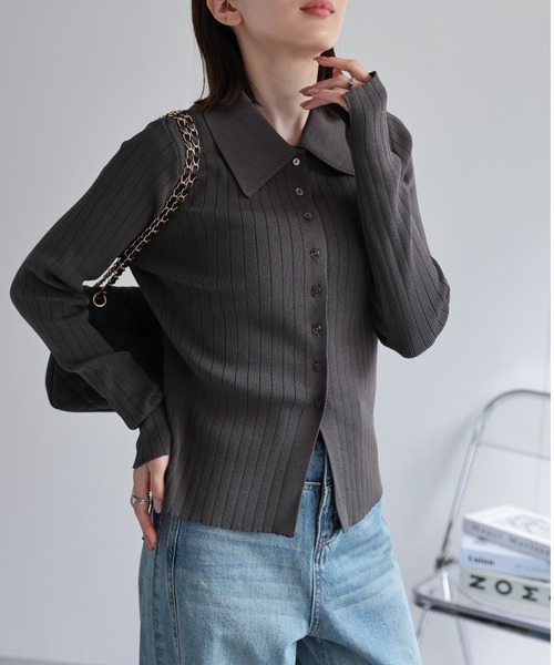 【セール】【新色追加】ポロニット リブカーディガン/サイズ展開あり（カーディガン/ボレロ）｜sakishimatokyo（サキシマトーキョー）