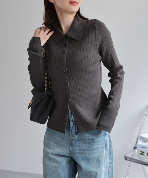 【セール】【新色追加】ポロニット リブカーディガン/サイズ展開あり（カーディガン/ボレロ）｜sakishimatokyo（サキシマトーキョー）