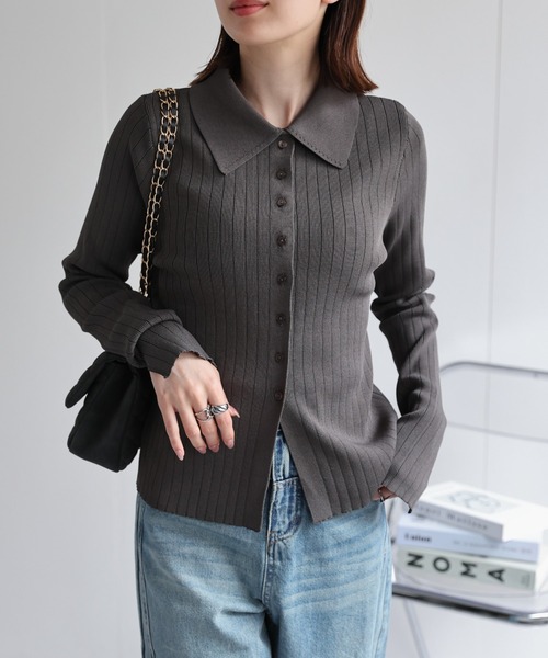 【セール】【新色追加】ポロニット リブカーディガン/サイズ展開あり（カーディガン/ボレロ）｜sakishimatokyo（サキシマトーキョー）