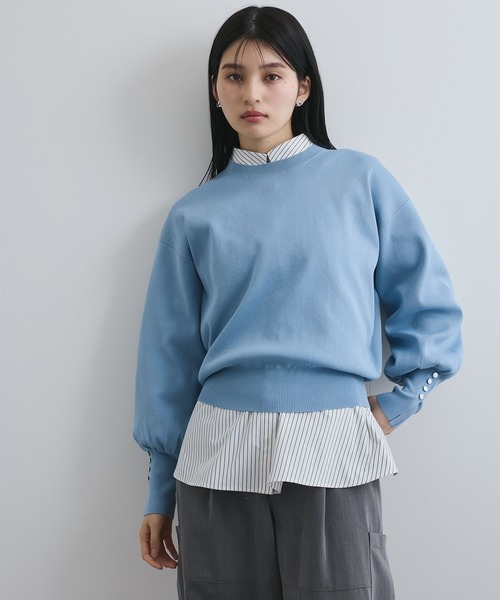 VIS（ビス）の「【洗える/アンチピリング】シルバー釦アクセントスリーブクルーネックニット（ニット/セーター・レディース・ブラック/ブルー系その他6/キナリ・FREE）」の5枚目の写真