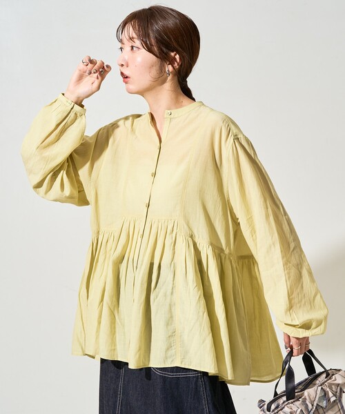 FREAK'S STORE（フリークスストア）の「限定展開　シアー ボイル フロントボタン ギャザー ブラウス（シャツ/ブラウス・レディース・ブラック/ライトグリーン/ブルー/オフホワイト/レッド/ベージュ・ﾌﾘ-）」の8枚目の写真