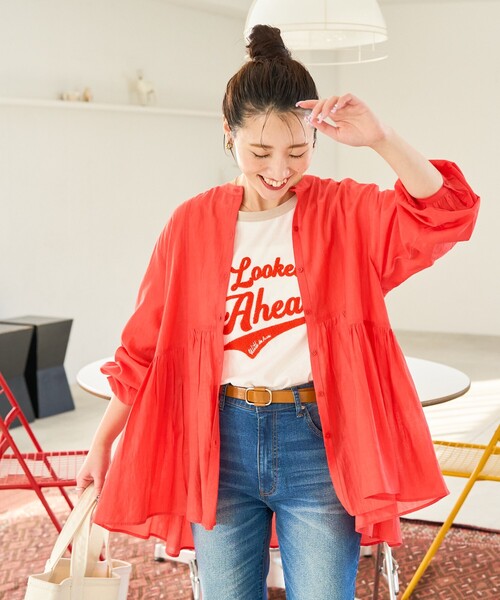 FREAK'S STORE（フリークスストア）の「限定展開　シアー ボイル フロントボタン ギャザー ブラウス（シャツ/ブラウス・レディース・ブラック/ライトグリーン/ブルー/オフホワイト/レッド/ベージュ・ﾌﾘ-）」の19枚目の写真