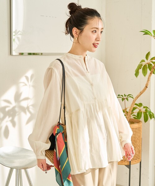 FREAK'S STORE（フリークスストア）の「限定展開　シアー ボイル フロントボタン ギャザー ブラウス（シャツ/ブラウス・レディース・ブラック/ライトグリーン/ブルー/オフホワイト/レッド/ベージュ・ﾌﾘ-）」の21枚目の写真