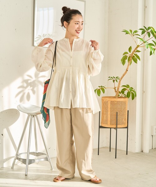 FREAK'S STORE（フリークスストア）の「限定展開　シアー ボイル フロントボタン ギャザー ブラウス（シャツ/ブラウス・レディース・ブラック/ライトグリーン/ブルー/オフホワイト/レッド/ベージュ・ﾌﾘ-）」の22枚目の写真