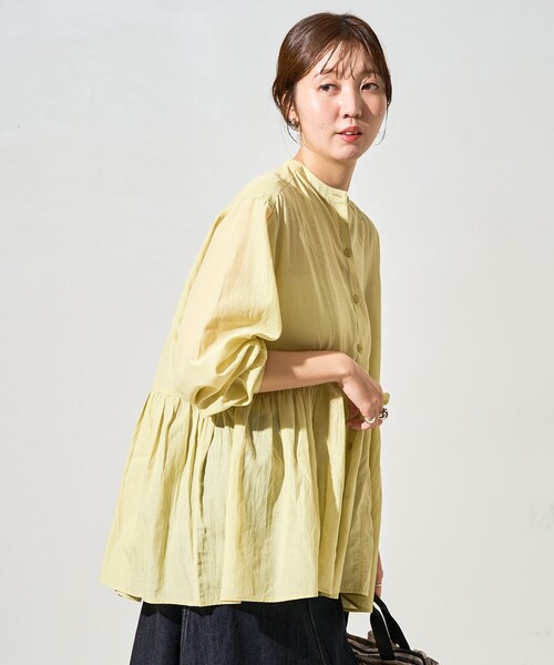 FREAK'S STORE（フリークスストア）の「限定展開　シアー ボイル フロントボタン ギャザー ブラウス（シャツ/ブラウス・レディース・ブラック/ライトグリーン/ブルー/オフホワイト/レッド/ベージュ・ﾌﾘ-）」の7枚目の写真