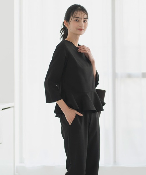 CELEN(セレン)の「【セットアップ対応/洗える/防シワ/UV/花粉防止】サマーツイードペプラムトップス 単品(シャツ/ブラウス・レディース・チャコール/ブラック/ネイビー・L/M/S)」の9枚目の写真