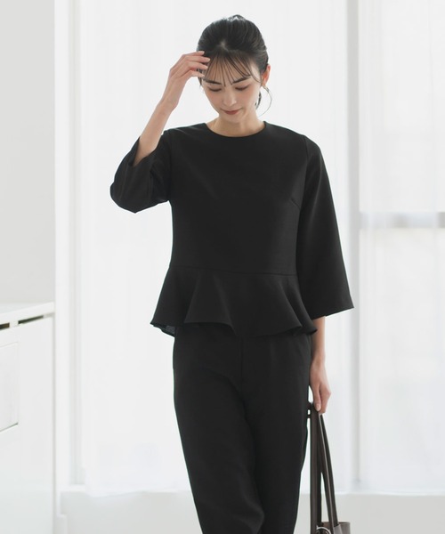 CELEN(セレン)の「【セットアップ対応/洗える/防シワ/UV/花粉防止】サマーツイードペプラムトップス 単品(シャツ/ブラウス・レディース・チャコール/ブラック/ネイビー・L/M/S)」の8枚目の写真