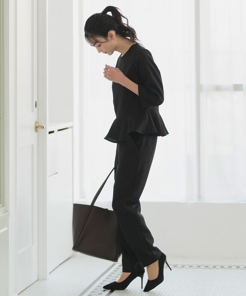 CELEN(セレン)の「【セットアップ対応/洗える/防シワ/UV/花粉防止】サマーツイードペプラムトップス 単品(シャツ/ブラウス・レディース・チャコール/ブラック/ネイビー・L/M/S)」の12枚目の写真