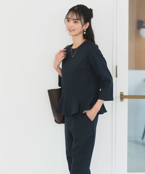 CELEN(セレン)の「【セットアップ対応/洗える/防シワ/UV/花粉防止】サマーツイードペプラムトップス 単品(シャツ/ブラウス・レディース・チャコール/ブラック/ネイビー・L/M/S)」の16枚目の写真