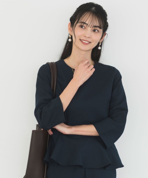 CELEN(セレン)の「【セットアップ対応/洗える/防シワ/UV/花粉防止】サマーツイードペプラムトップス 単品(シャツ/ブラウス・レディース・チャコール/ブラック/ネイビー・L/M/S)」の13枚目の写真