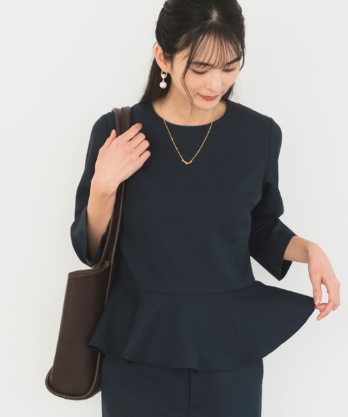 CELEN(セレン)の「【セットアップ対応/洗える/防シワ/UV/花粉防止】サマーツイードペプラムトップス 単品(シャツ/ブラウス・レディース・チャコール/ブラック/ネイビー・L/M/S)」の14枚目の写真