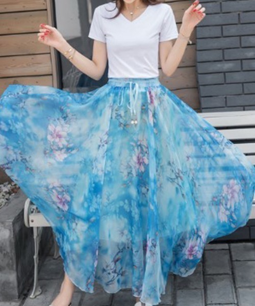 花柄シフォンフレアロングスカート（スカート）｜Kuroba（クロバ）の