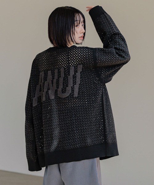 Anui(アニュイ)の「【UNISEX】メッシュロゴZIPカーディガン(カーディガン/ボレロ・レディース・オフホワイト/ブラック・MEDIUM)」の2枚目の写真