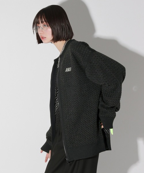 【Anui】メッシュロゴZIPカーディガン UNISEX】メッシュロゴZIPカーディガン（カーディガン/ボレロ