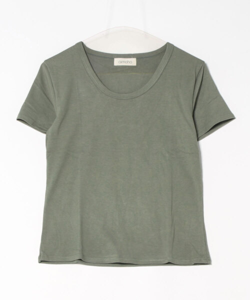aimoha(アイモハ)の「シンプルベーシックTシャツ (SS)(Tシャツ/カットソー・レディース・ピンク/グリーン/ダークグレー/ホワイト/ベージュ/ブラック・FREE)」の4枚目の写真