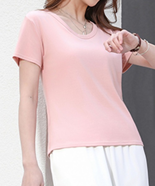 aimoha(アイモハ)の「シンプルベーシックTシャツ (SS)(Tシャツ/カットソー・レディース・ピンク/グリーン/ダークグレー/ホワイト/ベージュ/ブラック・FREE)」の1枚目の写真