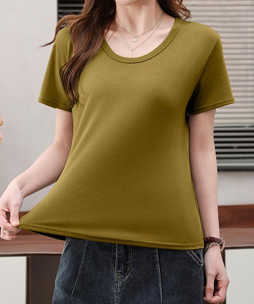 aimoha(アイモハ)の「シンプルベーシックTシャツ (SS)(Tシャツ/カットソー・レディース・ピンク/グリーン/ダークグレー/ホワイト/ベージュ/ブラック・FREE)」の11枚目の写真