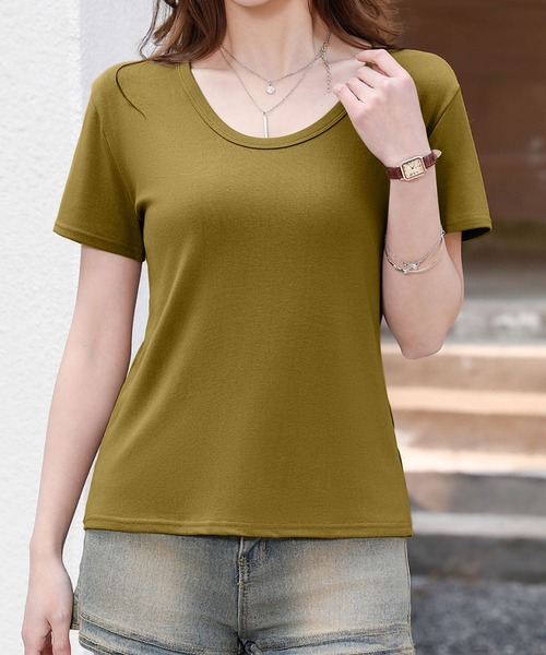 aimoha(アイモハ)の「シンプルベーシックTシャツ (SS)(Tシャツ/カットソー・レディース・ピンク/グリーン/ダークグレー/ホワイト/ベージュ/ブラック・FREE)」の12枚目の写真