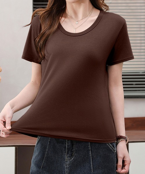 aimoha(アイモハ)の「シンプルベーシックTシャツ (SS)(Tシャツ/カットソー・レディース・ピンク/グリーン/ダークグレー/ホワイト/ベージュ/ブラック・FREE)」の13枚目の写真