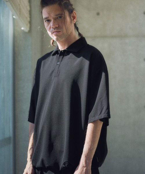 ADAM PATEK(アダムパテック)の「mhs2317-ripple looose polo shirt ポロシャツ(ポロシャツ・メンズ・ブラック/チャコール・2/1)」の4枚目の写真