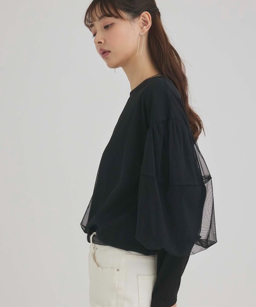 fifth(フィフス)の「チュール×長袖Tシャツセット(Tシャツ/カットソー・レディース・ブラック/チャコールグレー・M)」の3枚目の写真