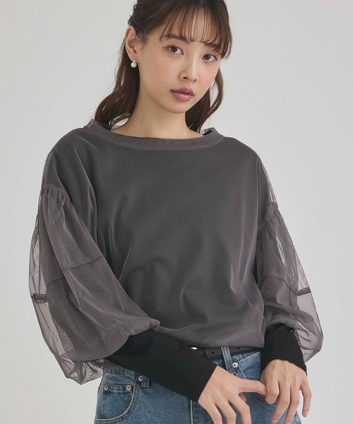 fifth(フィフス)の「チュール×長袖Tシャツセット(Tシャツ/カットソー・レディース・ブラック/チャコールグレー・M)」の8枚目の写真