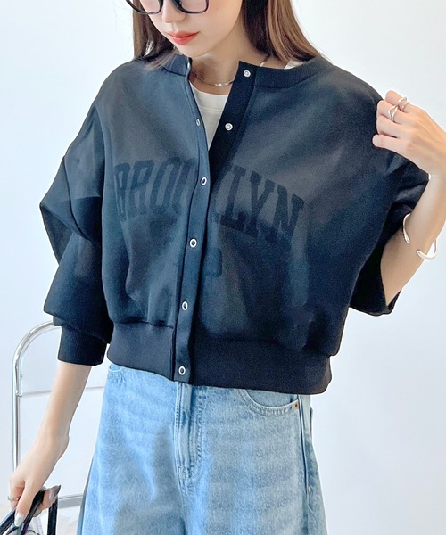 Futier land(フューティアランド)の「ボンディングシアーカーディガン / 前後2way(カーディガン/ボレロ・レディース・オフホワイト/ブラック・MEDIUM)」の2枚目の写真