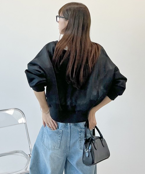 Futier land(フューティアランド)の「ボンディングシアーカーディガン / 前後2way(カーディガン/ボレロ・レディース・オフホワイト/ブラック・MEDIUM)」の6枚目の写真