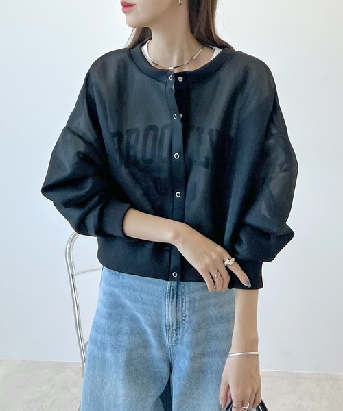 Futier land(フューティアランド)の「ボンディングシアーカーディガン / 前後2way(カーディガン/ボレロ・レディース・オフホワイト/ブラック・MEDIUM)」の9枚目の写真