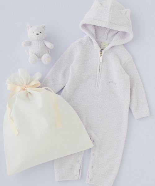 gelato pique（ジェラートピケ）の「【ラッピング済み】【BABY】パウダーアニマルロンパース＆ぬいぐるみSET（ベビーギフト・キッズ・オフホワイト/グリーン/ラベンダー・80/70）」の3枚目の写真