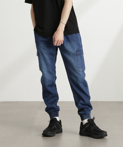 NANO universe（ナノユニバース）の「スリムフィット ジョガーカーゴパンツ（カーゴパンツ・メンズ・ブラック/ブルー・L/M/S）」の2枚目の写真