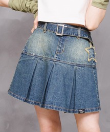 ワッペン」に該当するデニムスカート（ブルー・ネイビー/青色系