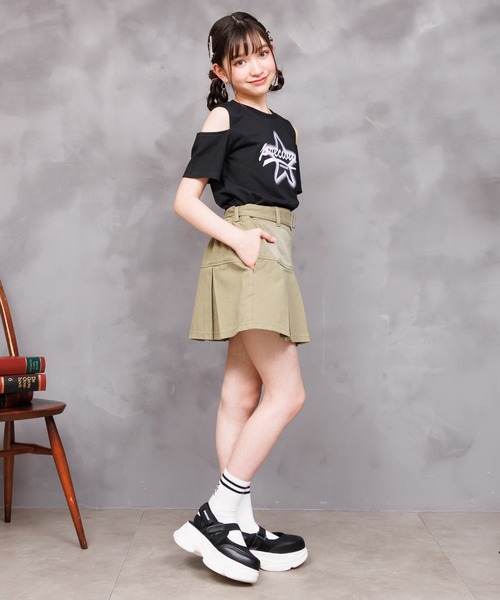 PINKHUNT（ピンクハント）の「PINKHUNT ピンクハント スターワッペンデニム スカート 0560K（デニムスカート・キッズ・ライトインディゴブルー/カーキ・120cm/130cm/140cm/150cm/160cm）」の4枚目の写真