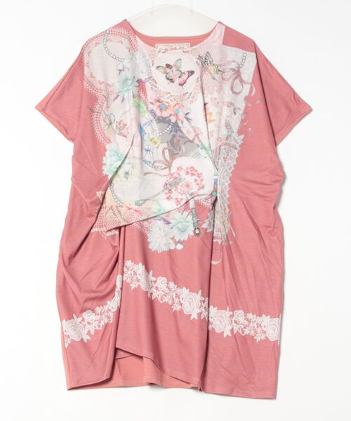 セール】551242：花×レース×カトラリー コラージュ柄ワンピース（T  