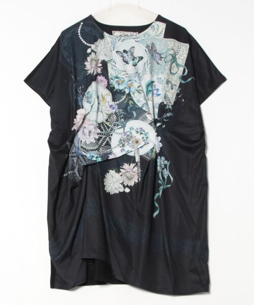 tシャツ 551242：花×レース×カトラリー コラージュ柄ワンピース レディース セール】551242：花×レース×カトラリー コラージュ柄ワンピース