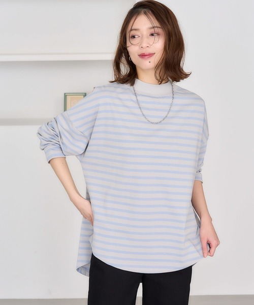 セール】プチハイネックボーダースリットプルオーバー（Tシャツ