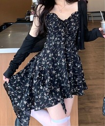 イレギュラーヘム 花柄 ミニワンピース