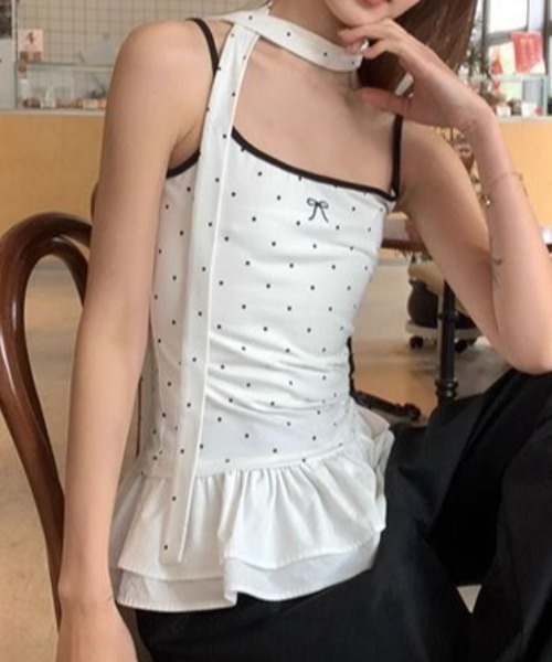 SUGAR BISKET タンクトップ ノースリーブ 裾フリルタンクトップ