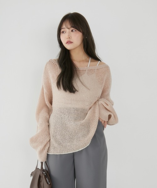Massimo Dutti ブラックニット フリル ピンクゴールドラメ ハートボタンラメフェザーニットカーディガン｜INGNI(イング