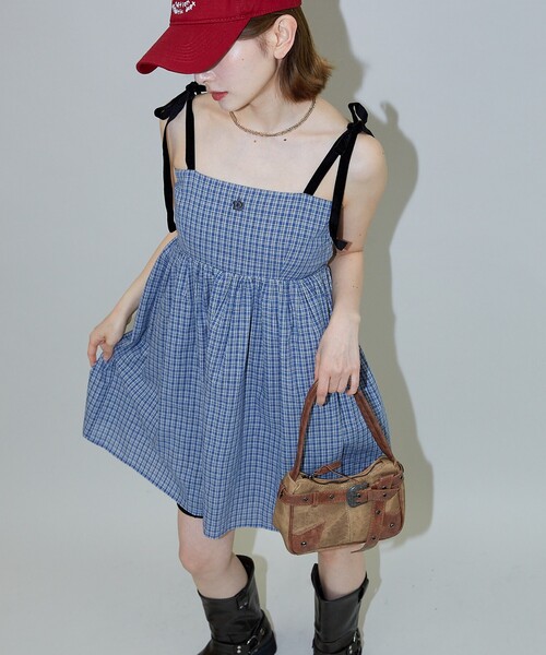 MARY QUANT × PUBLUX/ミニ キャミワンピース　ブルー PUBLUX ワンピース MARY QUANT × PUBLUX/マリークワント ベロア