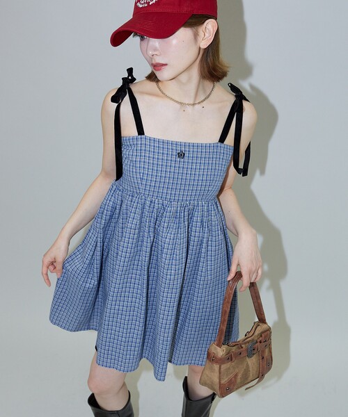 PUBLUX(パブリュクス)の「MARY QUANT × PUBLUX/マリークワント ベロアリボン ミニ キャミワンピース 限定展開(ワンピース・レディース・イエロー/ブルー・フリ-)」の9枚目の写真