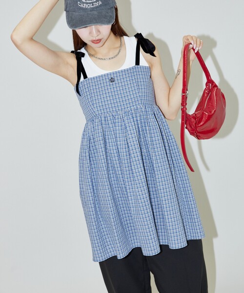 PUBLUX(パブリュクス)の「MARY QUANT × PUBLUX/マリークワント ベロアリボン ミニ キャミワンピース 限定展開(ワンピース・レディース・イエロー/ブルー・フリ-)」の12枚目の写真