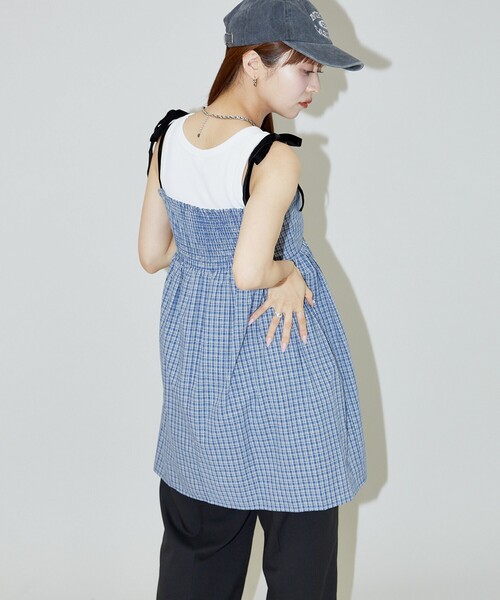 MARY QUANT × PUBLUX/ミニ キャミワンピース　ブルー セール】MARY QUANT × PUBLUX/マリークワント ベロアリボン ミニ