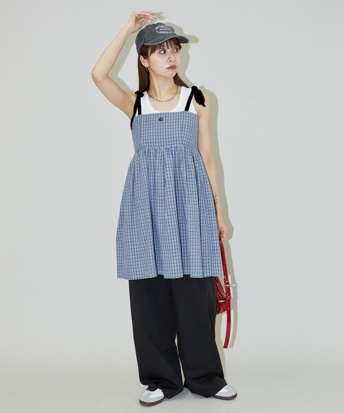 MARY QUANT × PUBLUX/マリークワント キャミワンピース MARY QUANT × PUBLUX/マリークワント ワンポイント刺繍 楊柳