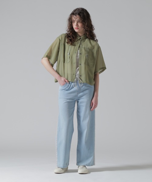 AVIREX(アヴィレックス)の「【直営店限定】EMBROIDERY SHEER SHIRT/刺繍シアーシャツ(シャツ/ブラウス・レディース・オフホワイト/ブラック/オリーブ・F)」の4枚目の写真