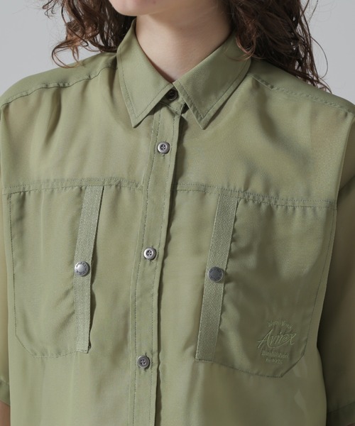 AVIREX(アヴィレックス)の「【直営店限定】EMBROIDERY SHEER SHIRT/刺繍シアーシャツ(シャツ/ブラウス・レディース・オフホワイト/ブラック/オリーブ・F)」の9枚目の写真