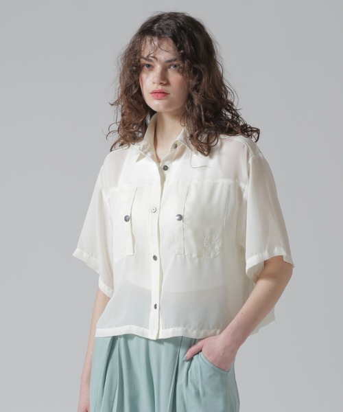 AVIREX(アヴィレックス)の「【直営店限定】EMBROIDERY SHEER SHIRT/刺繍シアーシャツ(シャツ/ブラウス・レディース・オフホワイト/ブラック/オリーブ・F)」の12枚目の写真