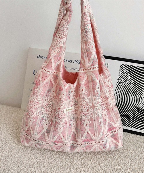 aimoha（アイモハ）の「レース刺繍トートバッグ（トートバッグ・レディース・ライトパープル/ピンク/グリーン/ブルー・FREE）」の4枚目の写真